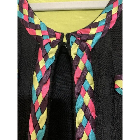 Michael Simon Black Cardigan with Multicolor Trim - Picture 4 of 11